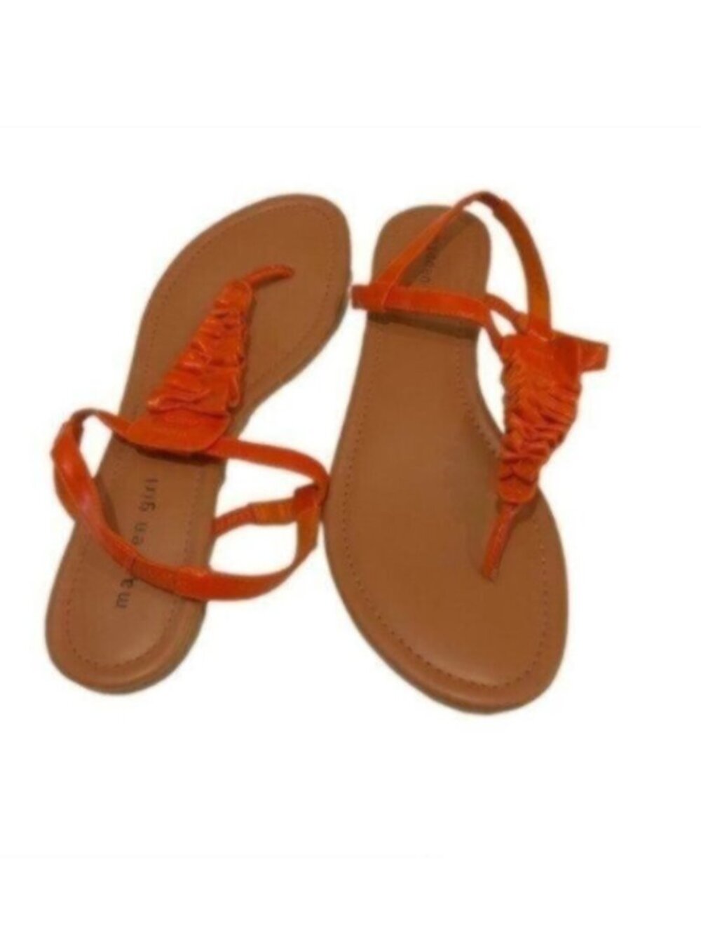 Madden Girl Orange/Tan Ruffle T-Strap Thong Flat Sandals 9